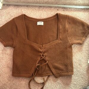 brown crop top from cotton on with adjustable string